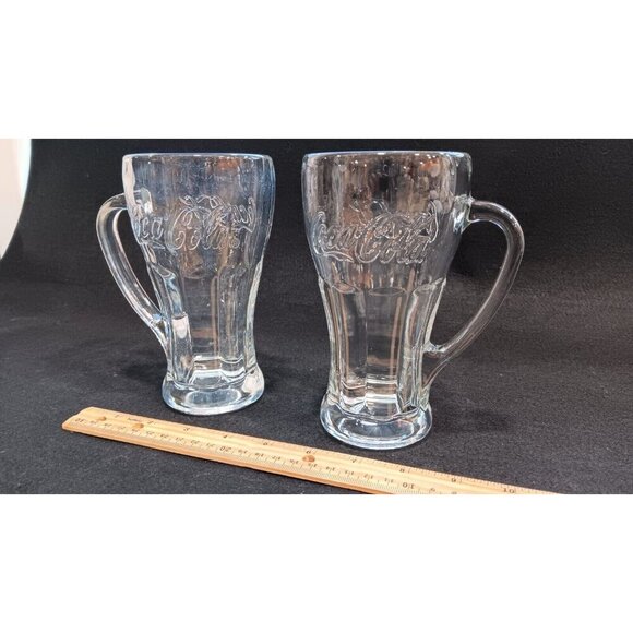 Lot Of 2 x VINTAGE LIBBEY COCA COLA DRINKING GLASSES WITH HANDLE 6.25" TALL - Picture 2 of 10